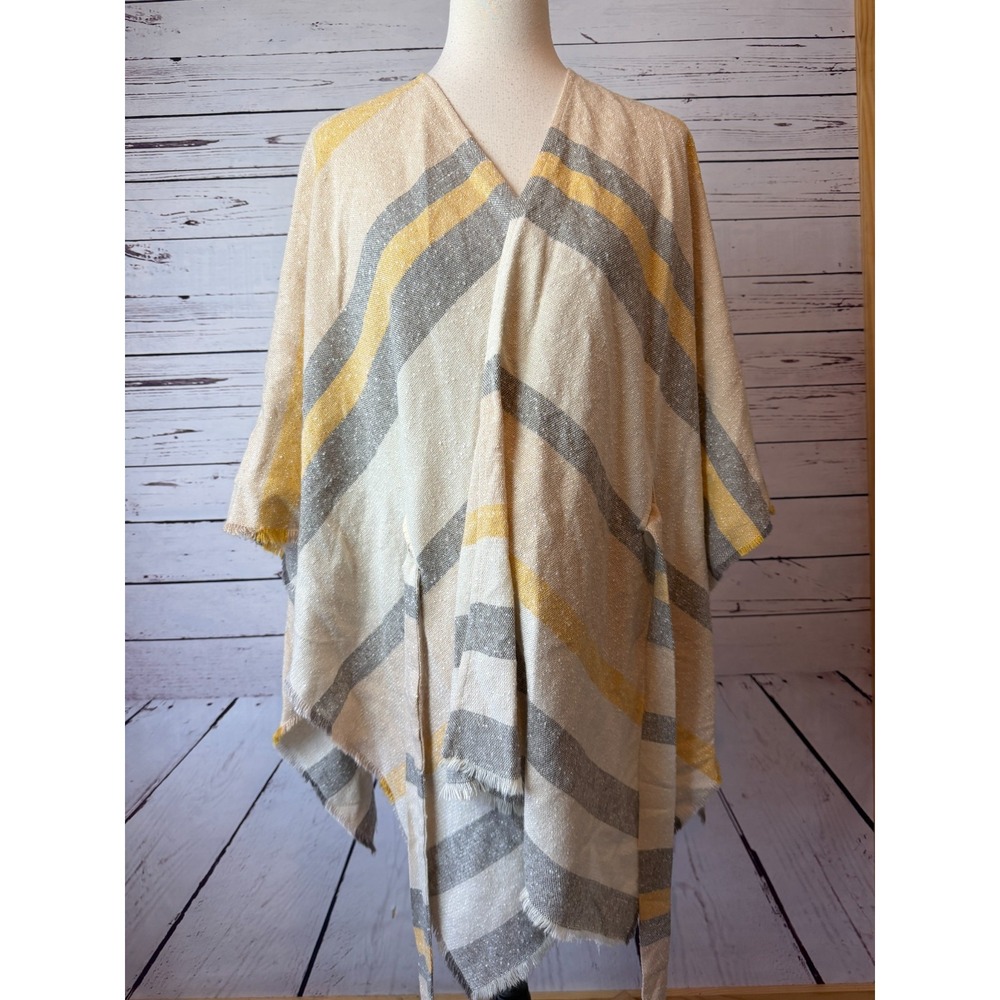 Shyanne Striped Open Front Belted Fringe Poncho NWOT Sweater Western Boho OSFA